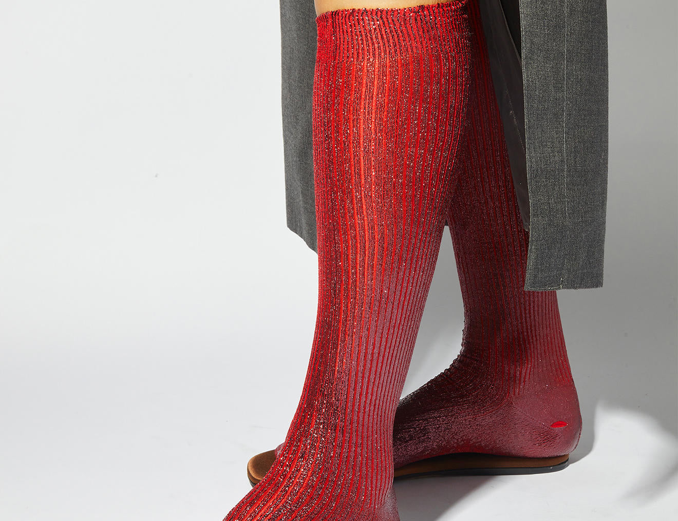 One Ribbed Knee Laminated Socks