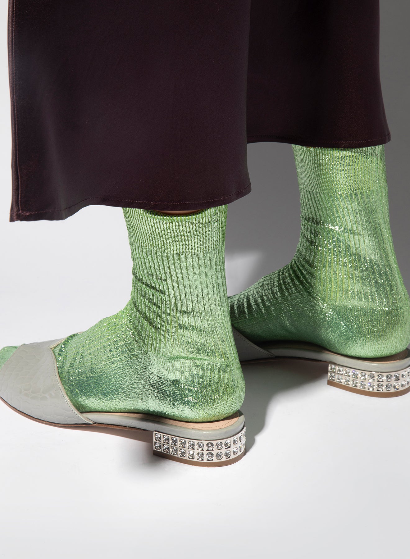 One Ribbed Laminated – Silk Metallic Socks | Maria La Rosa – MARIA